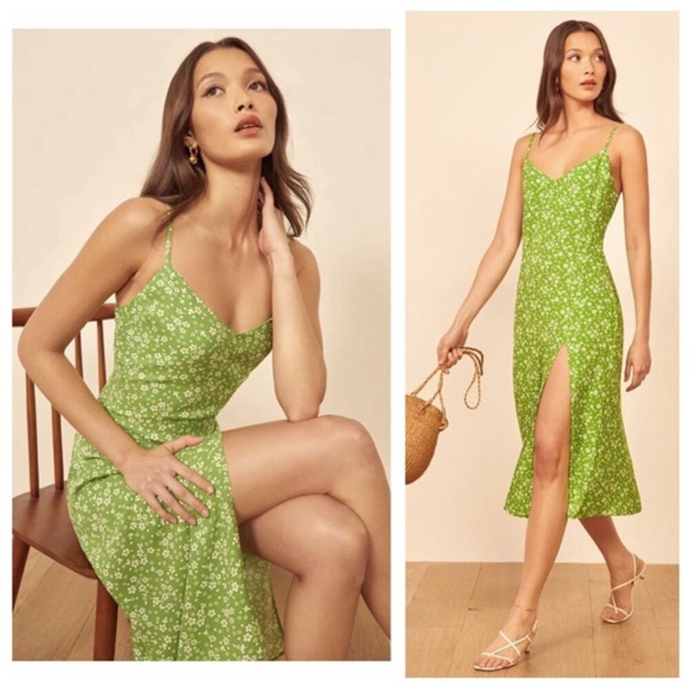 Reformation Crimini Midi Dress Elle Green Floral Slip NWT Size 4